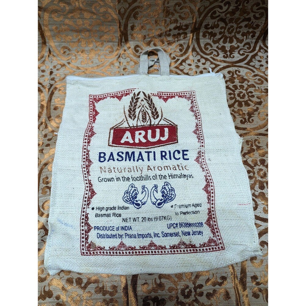 Upcycled‎ Beige Basmati rice bag tote shopping flea market bag